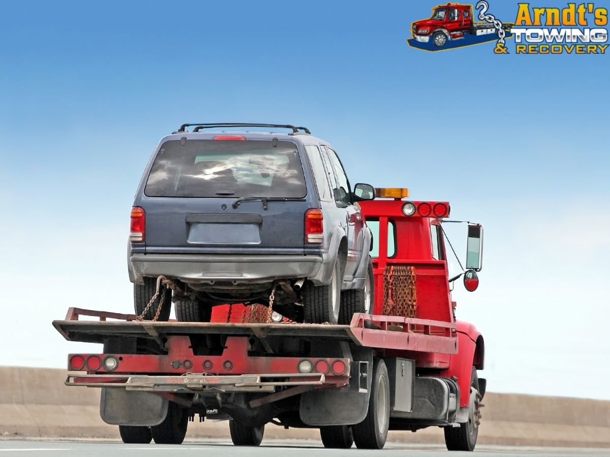 24-hour tow truck service at night on I-94 Van Buren County Michigan near Exit 60 Paw Paw