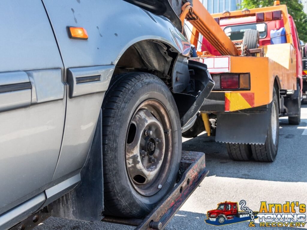 24-Hour Towing on I-94 Near Paw Paw, MI — Who to Call When You're Stranded in Van Buren County 2 Arndt's Towing And Recovery truck responding to emergency breakdown on I-94 near Paw Paw MI 49079